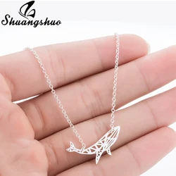 Shuangshuo Cute Origami Whale Necklace Animal Necklace Fish Necklaces & Pendants Chokers Necklaces for Women