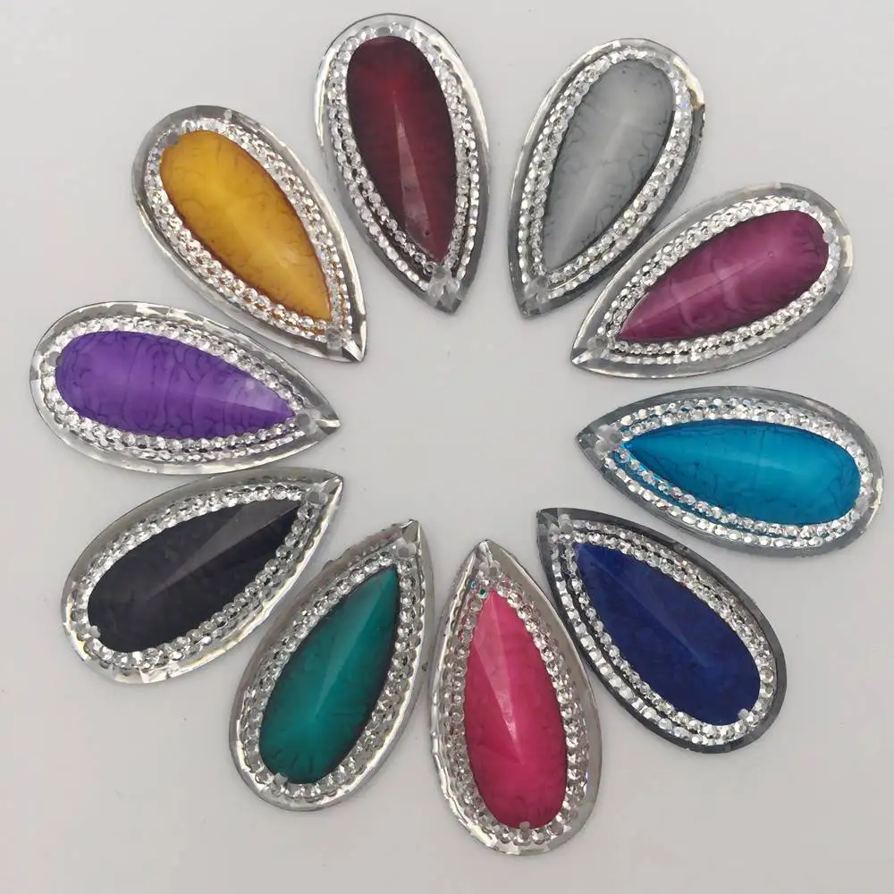 Hot 20PCS resin 16mm*30mm crack teardrop flatback rhinestone wedding diy 2 Hole buttons Ornaments crafts SK07*2