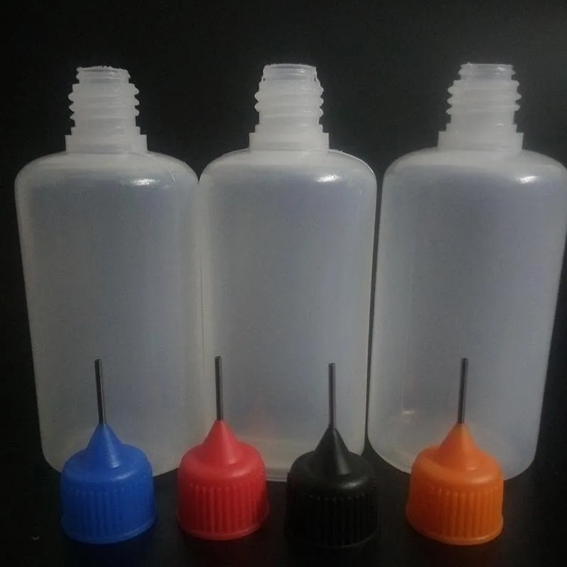 

100pcs 50ml Empty E liquid bottle empty PE Plastic Dropper Bottles With Screw Metal Needle Cap for E cig liquid Eye drops