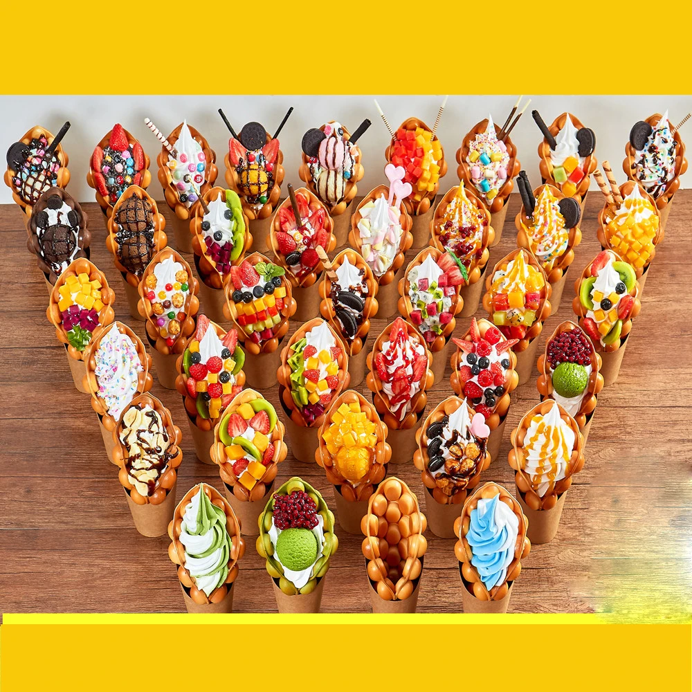 Simulation egg waffle ice cream model Hongkong snack model simulation food model eggettes puff egg bubble waffle sample desserts