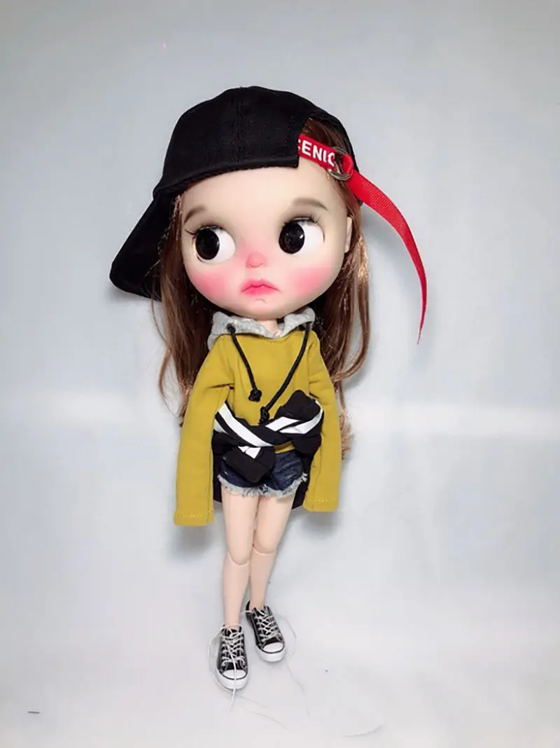 3pcs/set Cool dolls Blyth clothing Coat +Hoodie+ denim shorts for Azone Blyth Pant for 1/6 doll