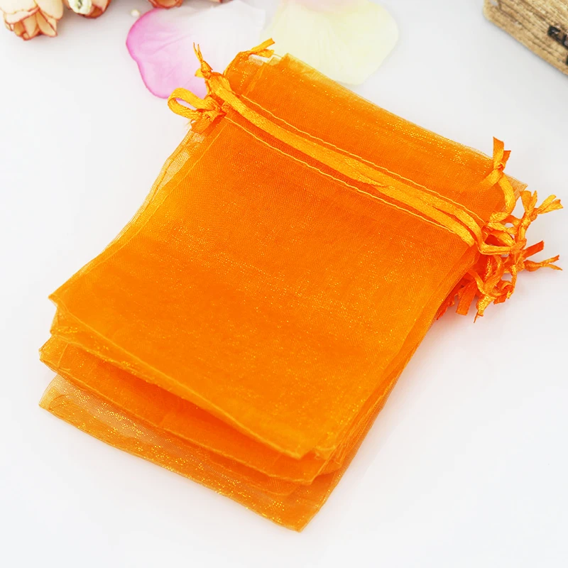 200pcs/lot Orange Organza Bag 15x20cm Wedding Jewelry Packaging Bags Drawstring Gift Bag Favor Christmas Organza Pouches