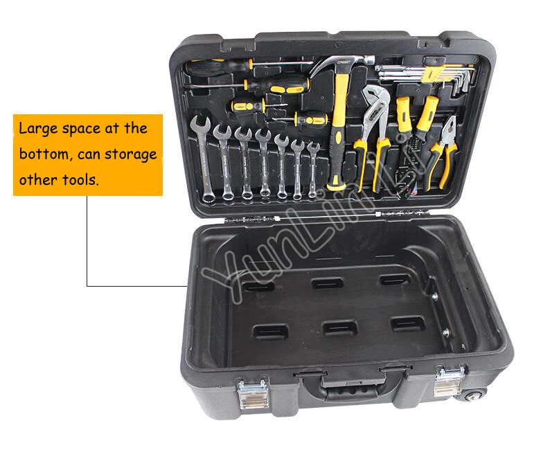 Herramienta de combinación de mantenimiento del hogar multifunción, llave, destornillador, cuchillo, juego de herramientas de mano con caja de herramientas rodantes 105255