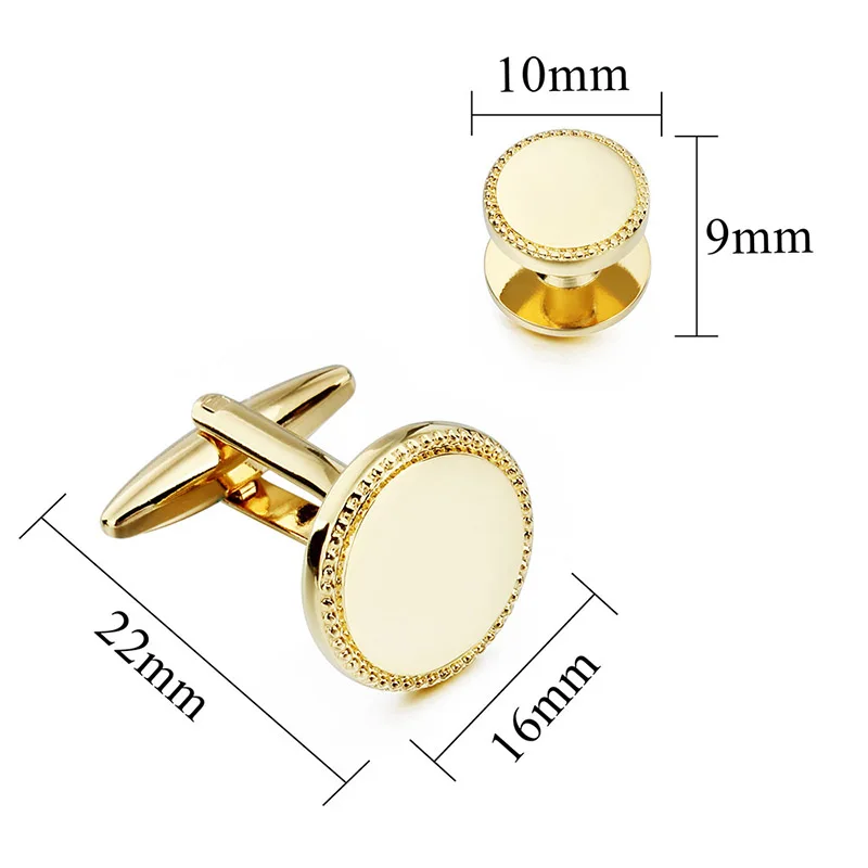 HAWSON French Shirt Stud Cufflinks Men's Set, Metal Mirror Flower Carved Circular Cufflinks Men's Jewelry Wedding Gift Box