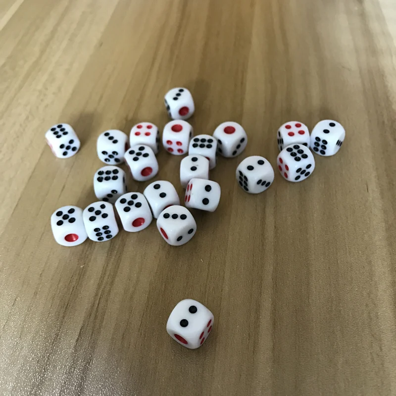 Wholesale 100/200/500/1000/1500PCS 10mm Dice Acrylic White Dice Hexahedron Fillet Red Black Points Clubs KTV Dedicated Dice Set