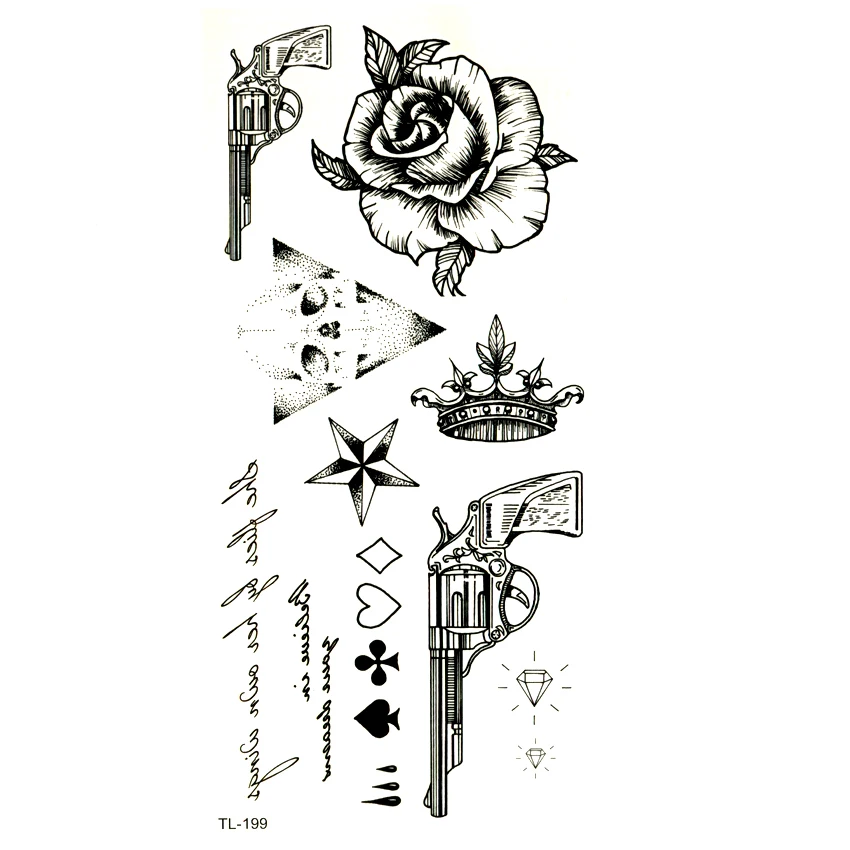 Rose Flower Waterproof Temporary Tattoos Men Fake Tattoo Tatuajes Revolver Gun Henna Tattoo Stickers Tatoo Temporary Stickers