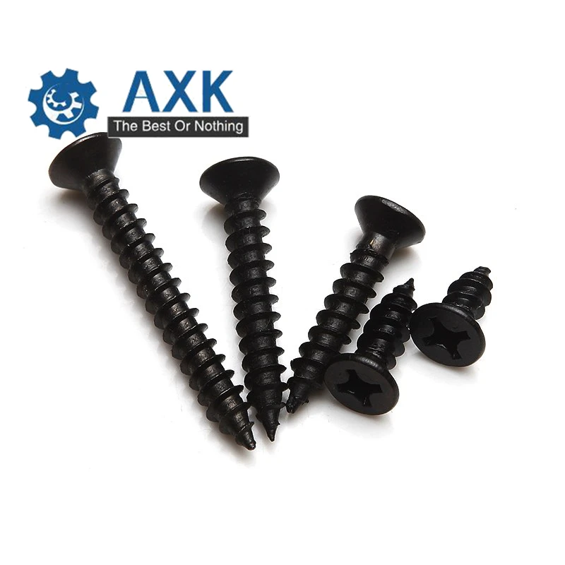 100pcs M2 M2.6 M3 M3.5 Black Steel Mini Micro Small Phillips Flat Countersunk Head Cross Round Pan Head Self-tapping Wood Screw