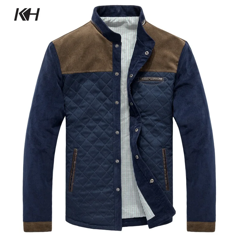

Mens Jackets Spring Autumn Fashion Men's Casual Stand collar Jackets Corduroy Patchwork Plaid Jacket Coat Male Clothes Outerwear