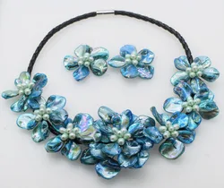 WOW! blue shell flowers necklace nature 48cm nature FPPJ wholesale