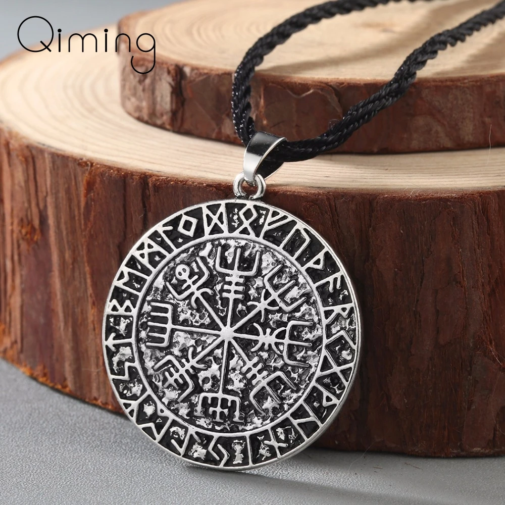 Viking Jewelry fashion Punk Compass Necklace Vegvisir Necklace Chokers Pendant Runic Slavic Pendant Man Necklace Women Gift