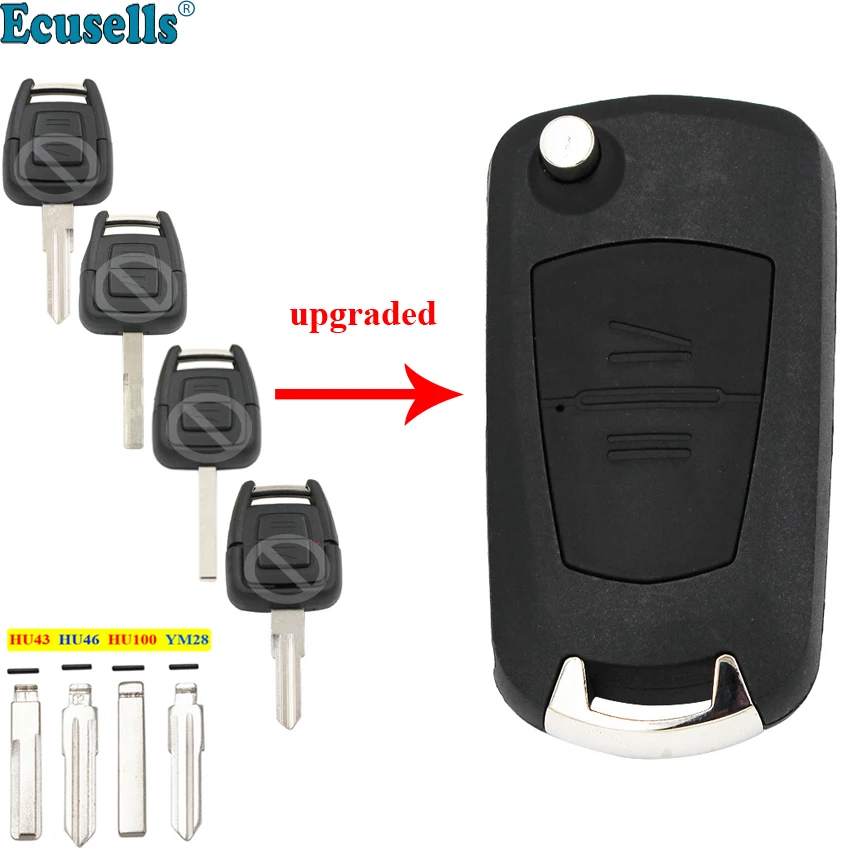 

modified Flip 2 buttons remote key shell case fob for VAUXHALL OPEL VECTRA SIGNUM ZAFIRA uncut HU43/HU100/HU46/YM28 Blade