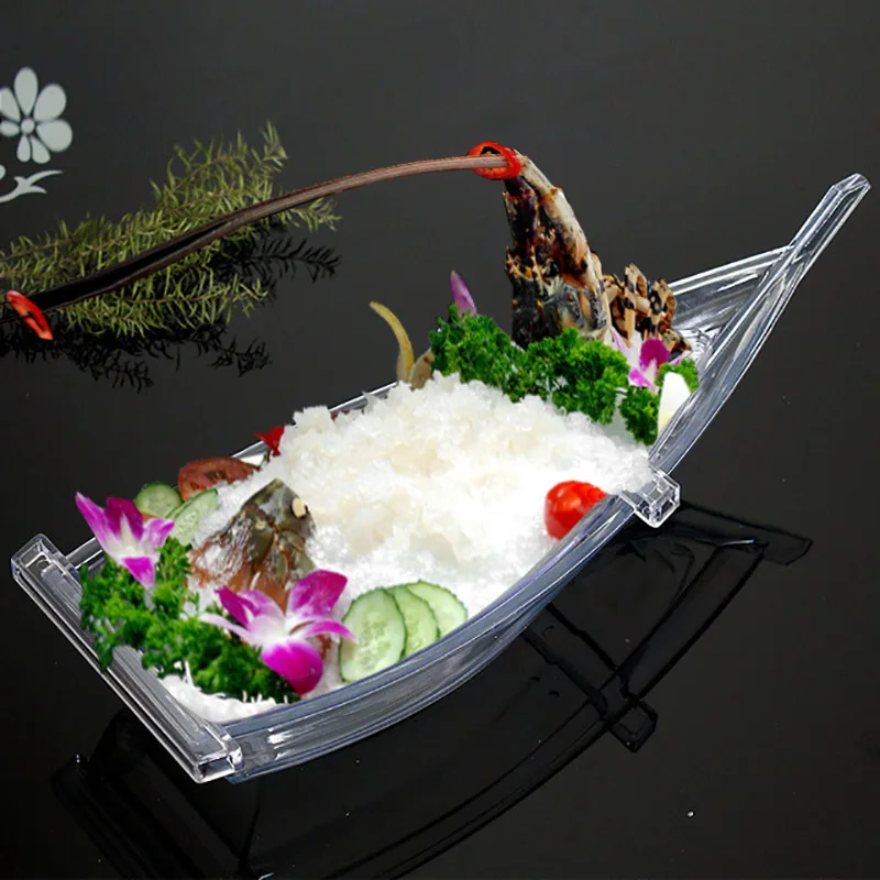 Plastic Tray Transparent Dish Dinner Plate Sashimi Plate Boat Multi-functional Dragon Boat Salmon Platos Platter Container 1pcs