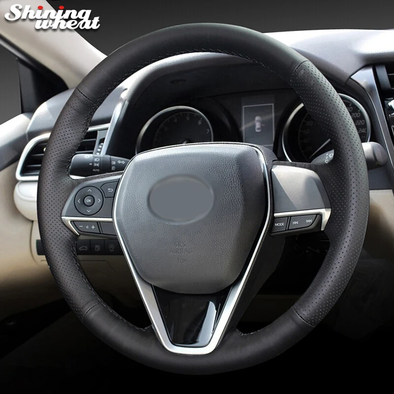 Shining wheat Black Leather Steering Wheel Cover for Toyota Camry 2018-2019 Corolla 2018-2019 Avalon 2018-2019 RAV4 2019