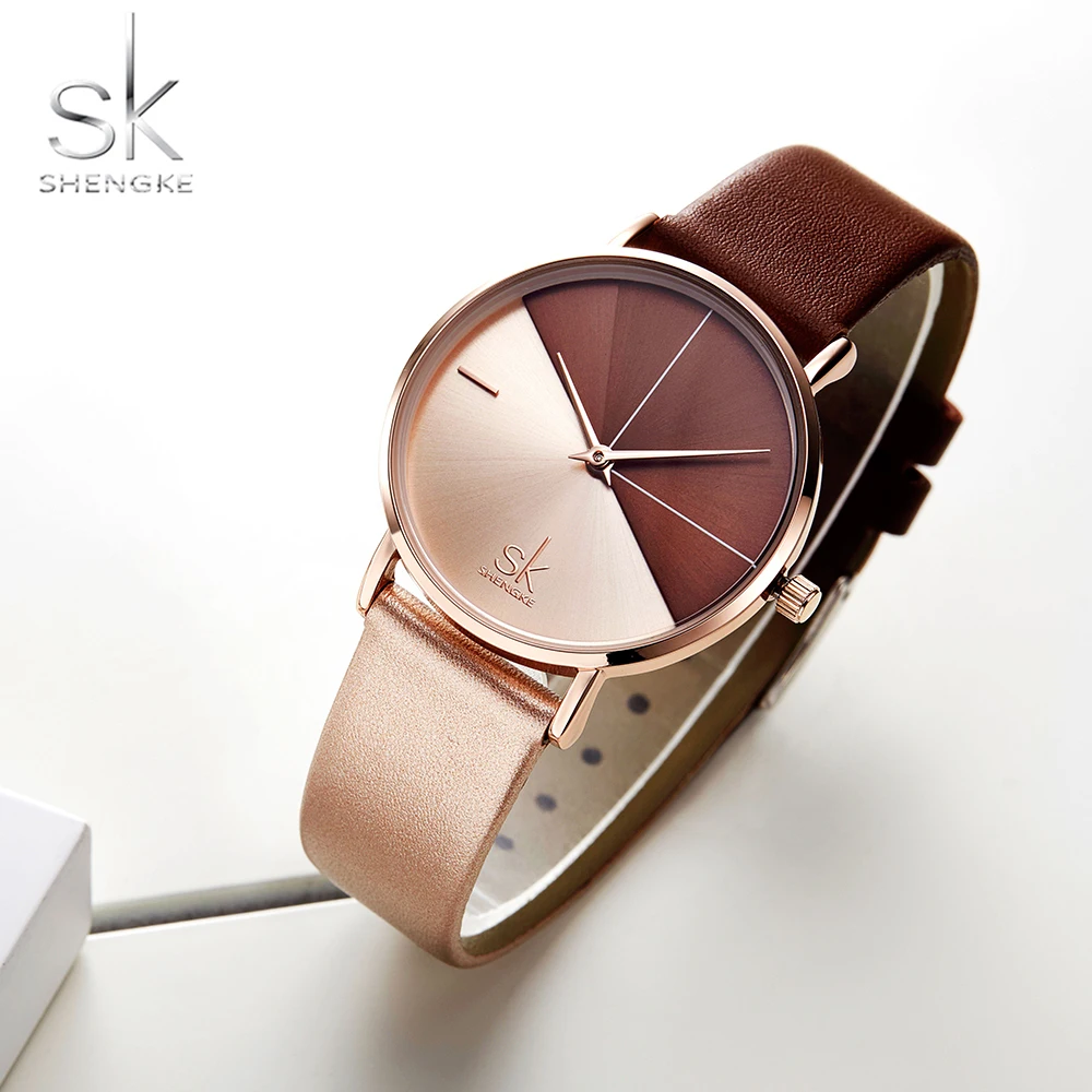 SK orologi in pelle di lusso da donna orologi al quarzo moda creativa per Reloj Mujer 2019 orologio da polso da donna SHENGKE relogio feminino