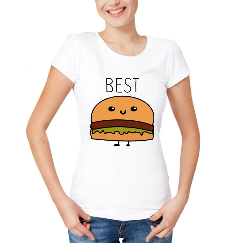 2022 Women Fashion Casual O Neck BFF Short Sleeve Printed Ladies T-shirt Hamburg Chips Best Friends Forever Comfortable Tops