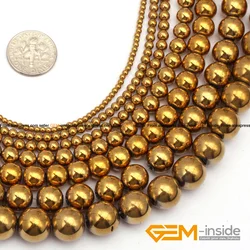 Gold Metallic Coated Hematite Round Beads Strand 15 Inch DIY Bracelet Necklace Jewelry Making