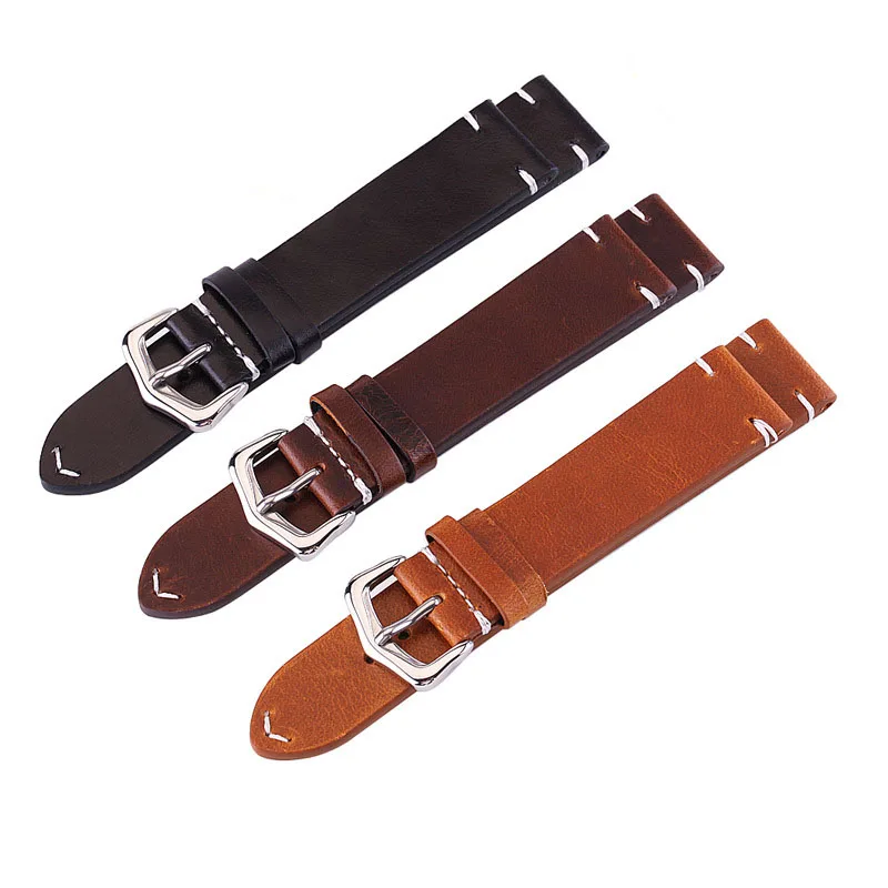 Retro Oil Wax Thread Leather Watch Band 18mm 19mm 20mm 21mm 22mm 24mm Genuine Leather Watchband Wristband Watch Strap Band Belt