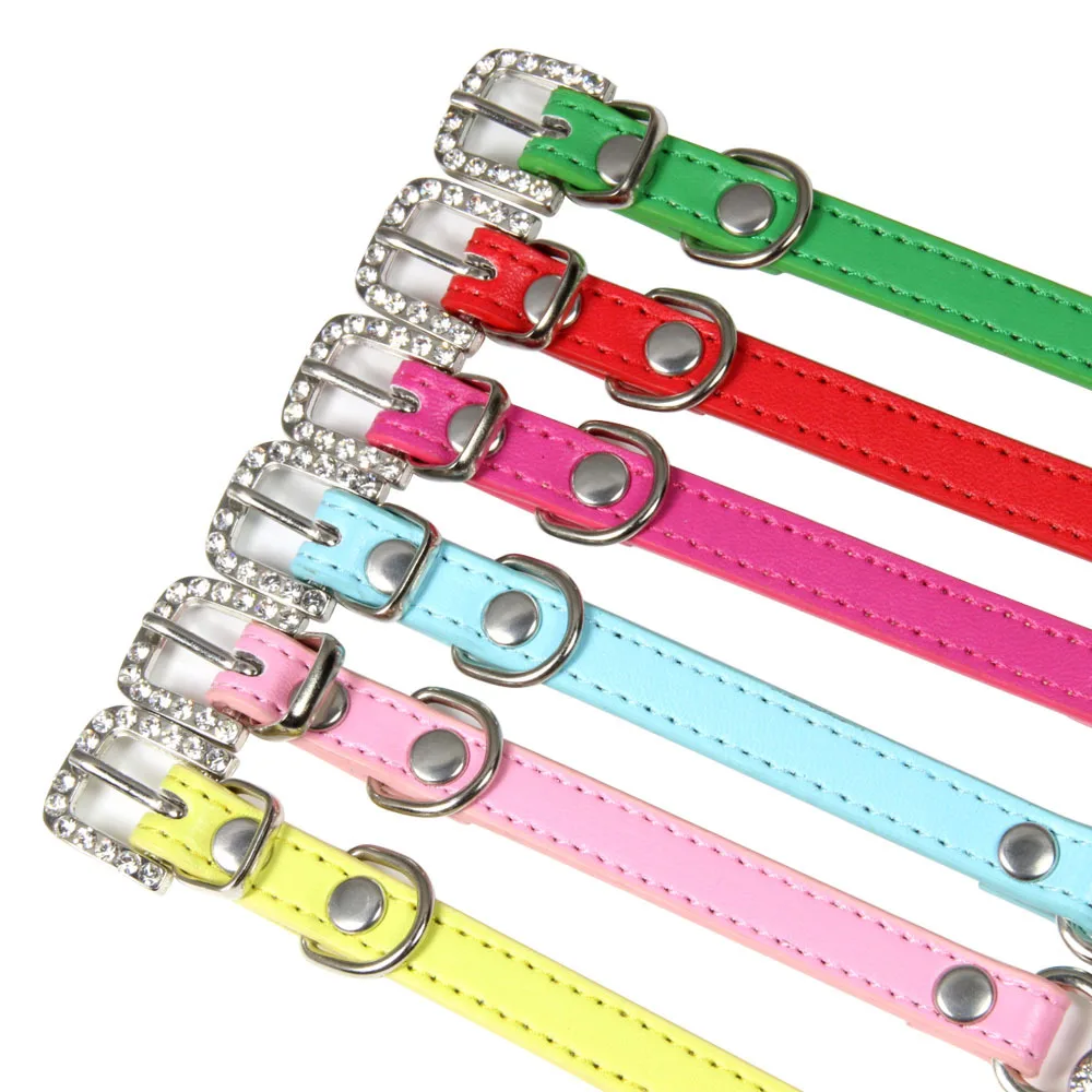 1 piece adjust pet supplies crystal diamond bone fashion PU leather dog collars for small pet cat traction rope pet accessories