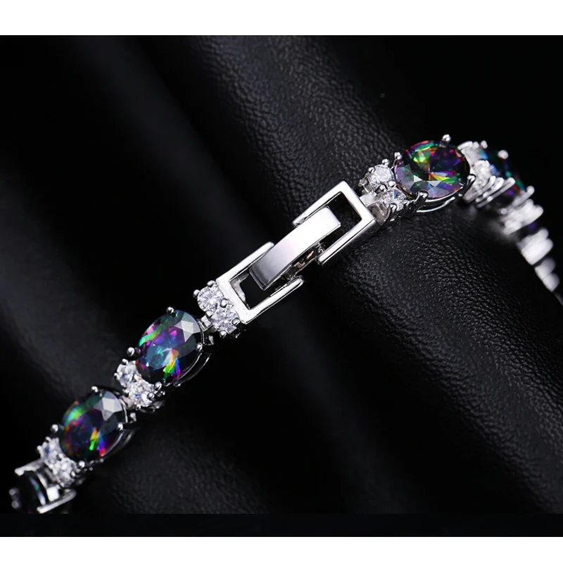 CWWZircons Luxury Design Multicolor Oval Rainbow Mystic Crystal Women Fancy Bracelet with Cubic Zirconia Stones CB149