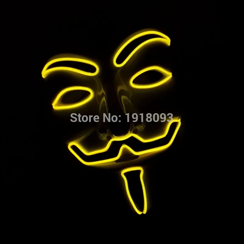 

New V Vendetta mask EL Wire LED Neon Mask Novelty Lighting for party halloween and christmas+DC-3V Sound Activated Drive