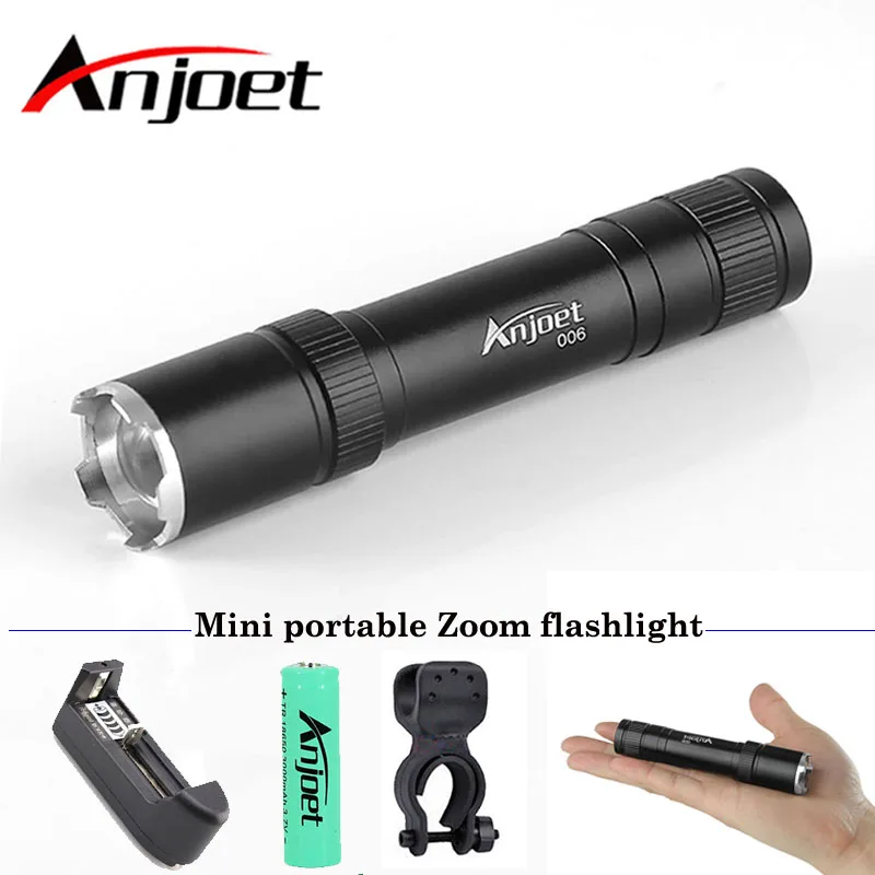 Anjoet Senter Tahan Air 3-Mode Senter Taktis Dapat Diperbesar Senter LED Mini Dapat Disesuaikan Senter Portabel untuk Baterai 18650