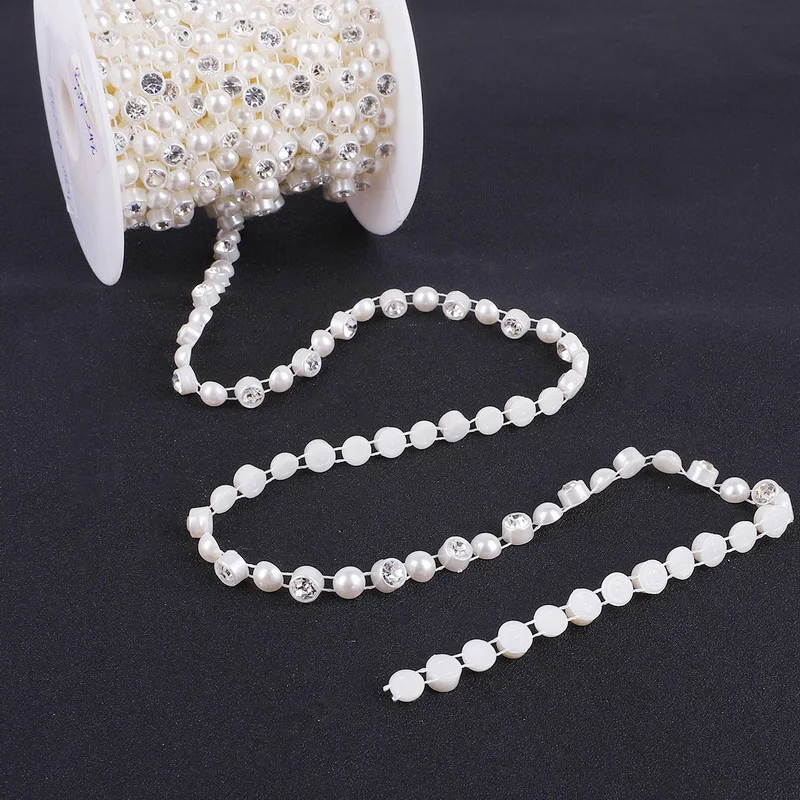 Fashion 1M/bag ABS Imitation Pearl Beads Chain Trim with Crystal Rhinestone for DIY Wedding Party Decoration Craft Supplies