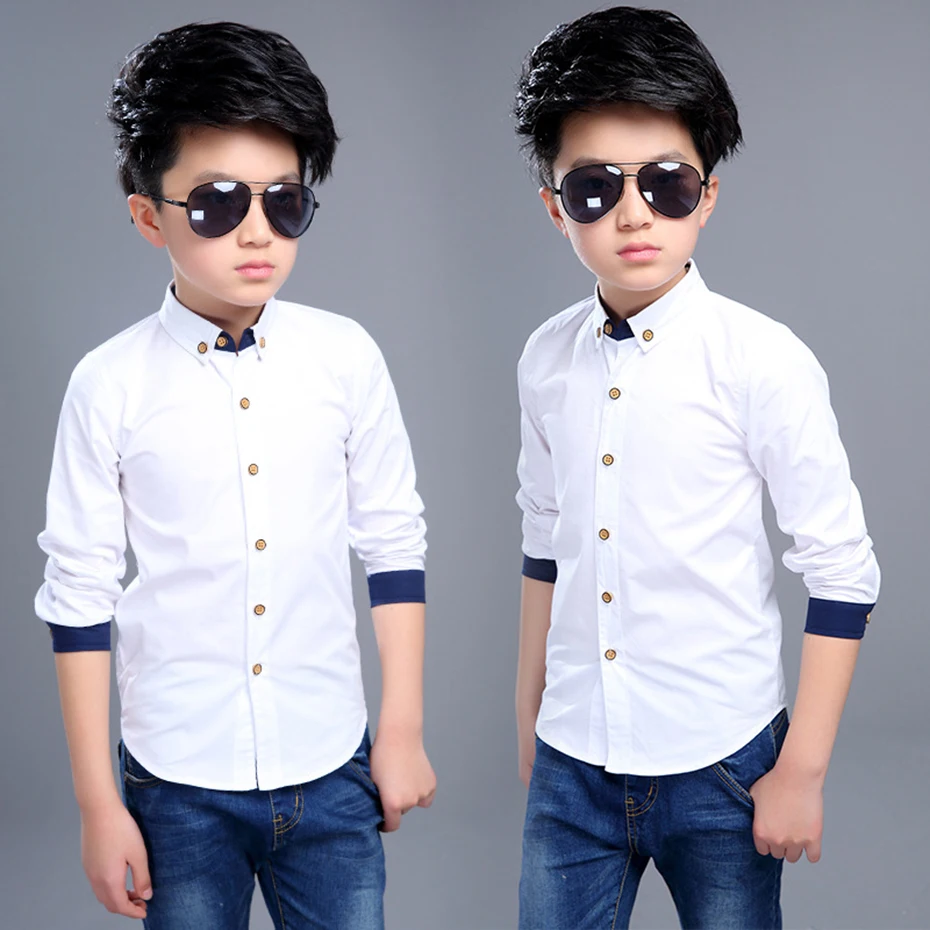 Teenage Boys Shirts School graduation Shirt for Boys Turn Down Collar Shirt For kindergarten Kids White Clothe 6 8 10 12 14 Year