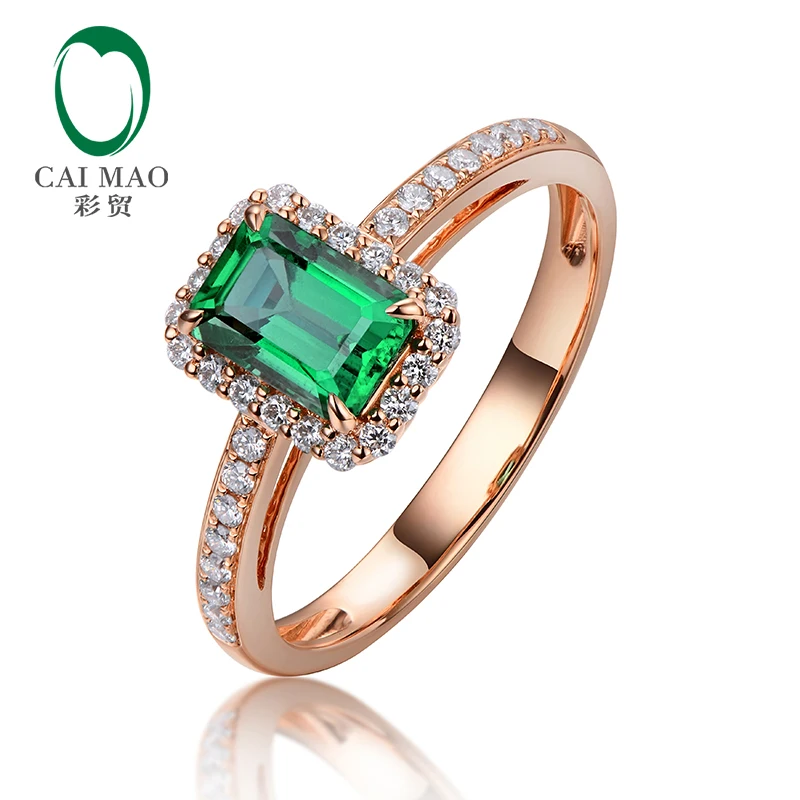 

Caimao 14k Rose Gold Halo Diamond Ring 0.74ct Natural Green Emerald Engagement Jewelry for Women