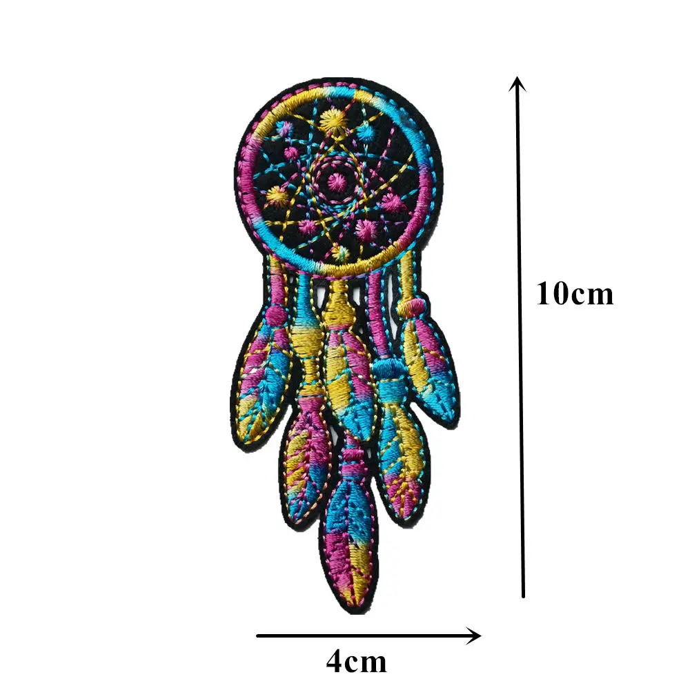 10CM Rainbow Feather Totem Embroidered Patches Sew Iron On Badges For Dress Bag Jeans Hat T Shirt DIY Appliques Craft Decoration