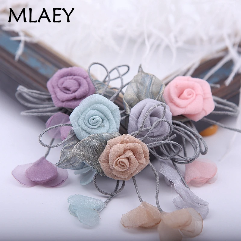 MLAEY 4pcs Handmade Rose flowers for craft wedding appliques garment accessories DIY Fabric  for Wedding Party Craft Home