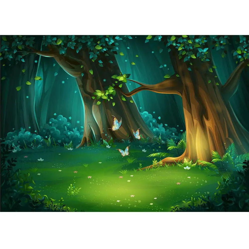 Forest Butterfly Light Photographic Backgrounds Vinyl Cloth Photo Shootings Backdrops for Baby Children Birthday Party Photo