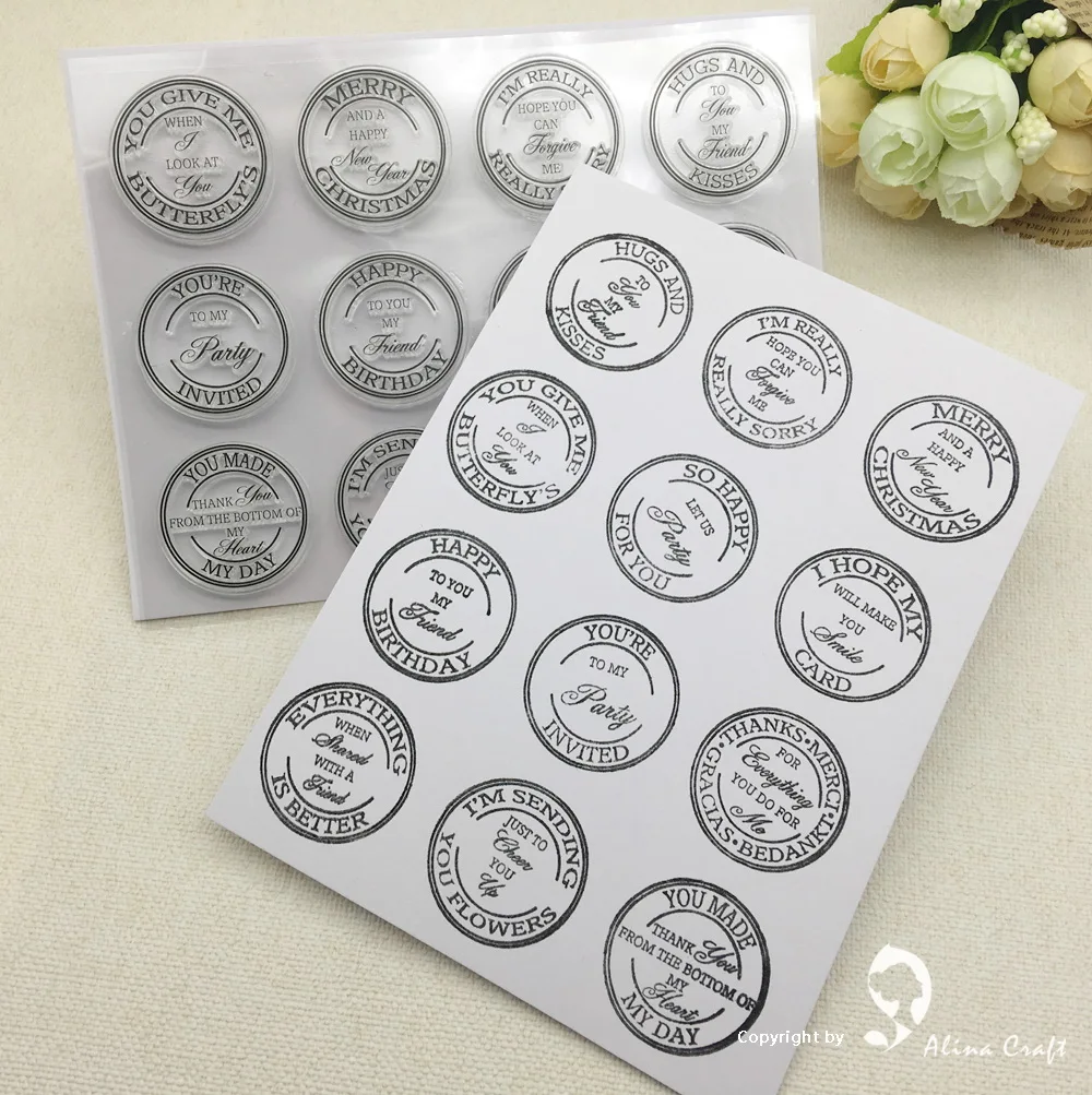 Alinacutle Sentiments Clear Stamps with Circle Tag Metal Cutting Dies Cut for Handmade Card Scrapbooking Paper Craft Template