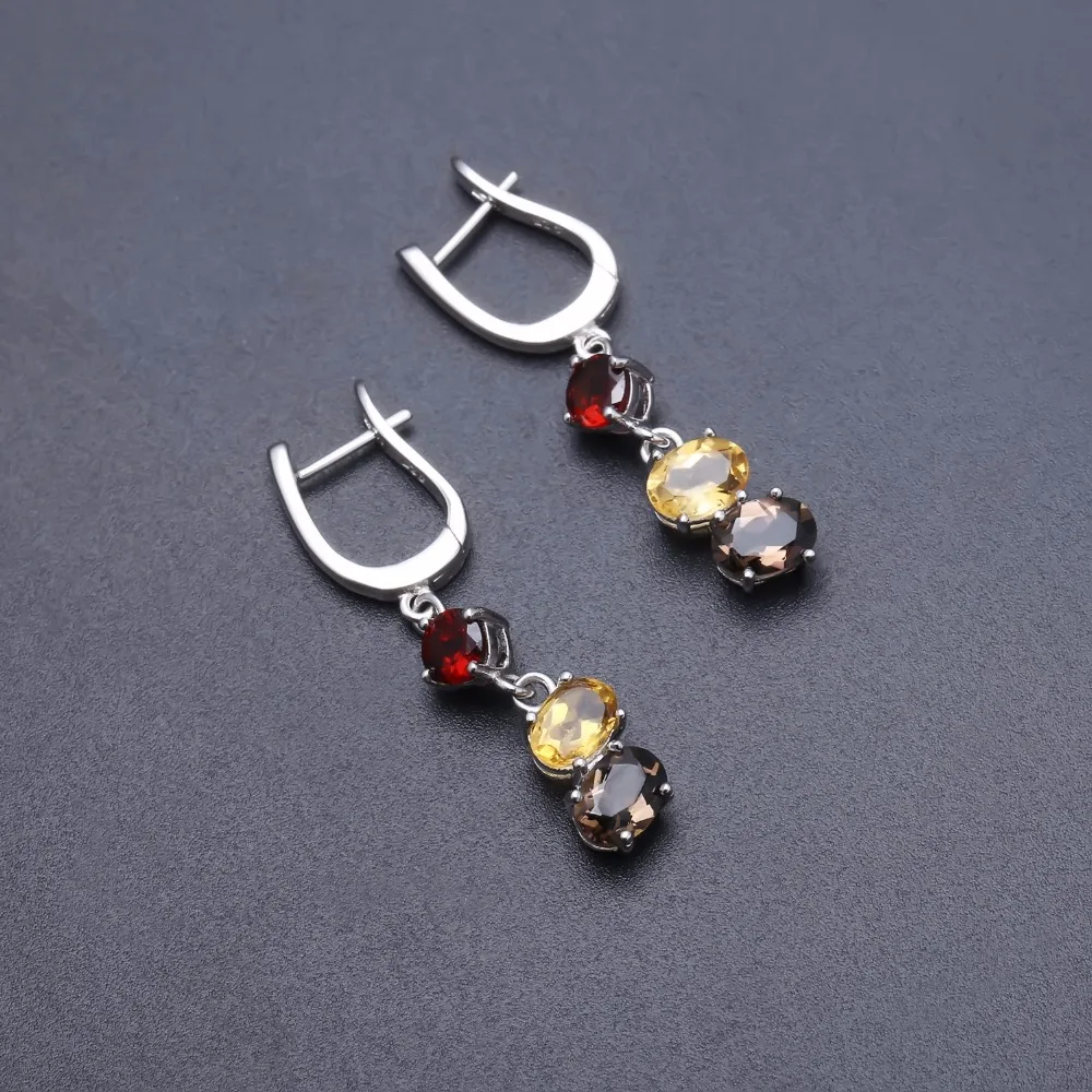 Gem's Ballet Fashion Natural Garnet Citrine Smoky Quartz Drop Earrings For Women Real 925 Sterling Silver Earrings Fine Jewelry