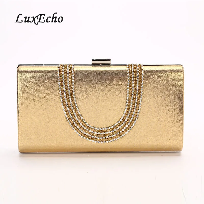 LuxEcho 2018 New Arrival Rhinestone handbags Chain Bride wedding purse Fashion party evening bags Day clutches Golden