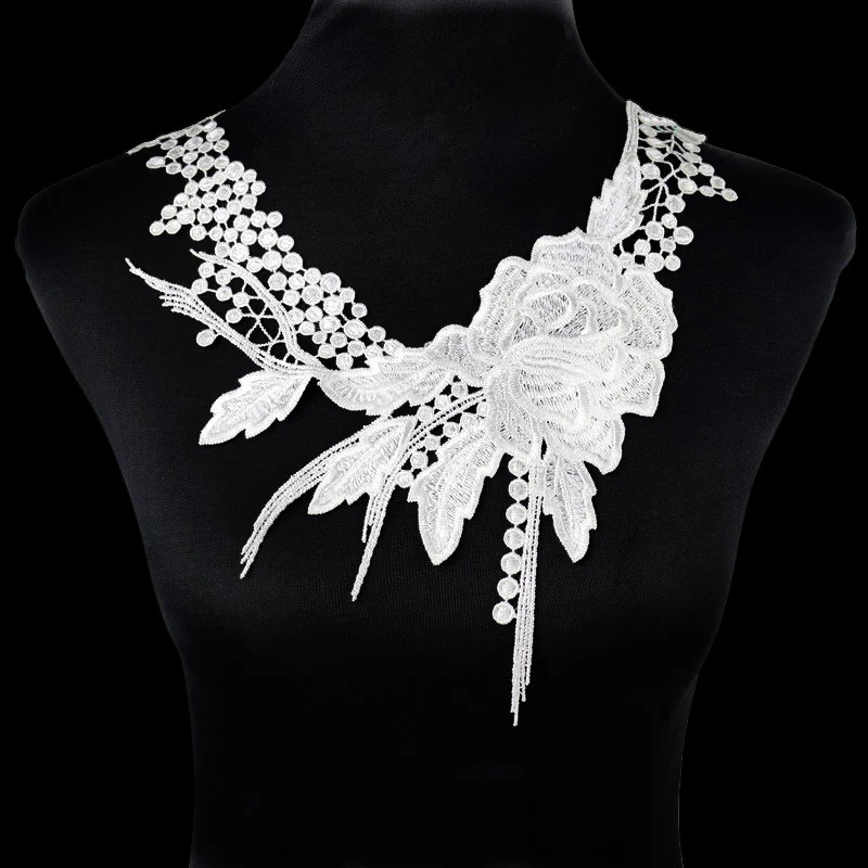 1 Pc Vintage Flower Patch Embroidery Lace Collar Fabric Trim DIY Dress Home Accessories Sewing Repair