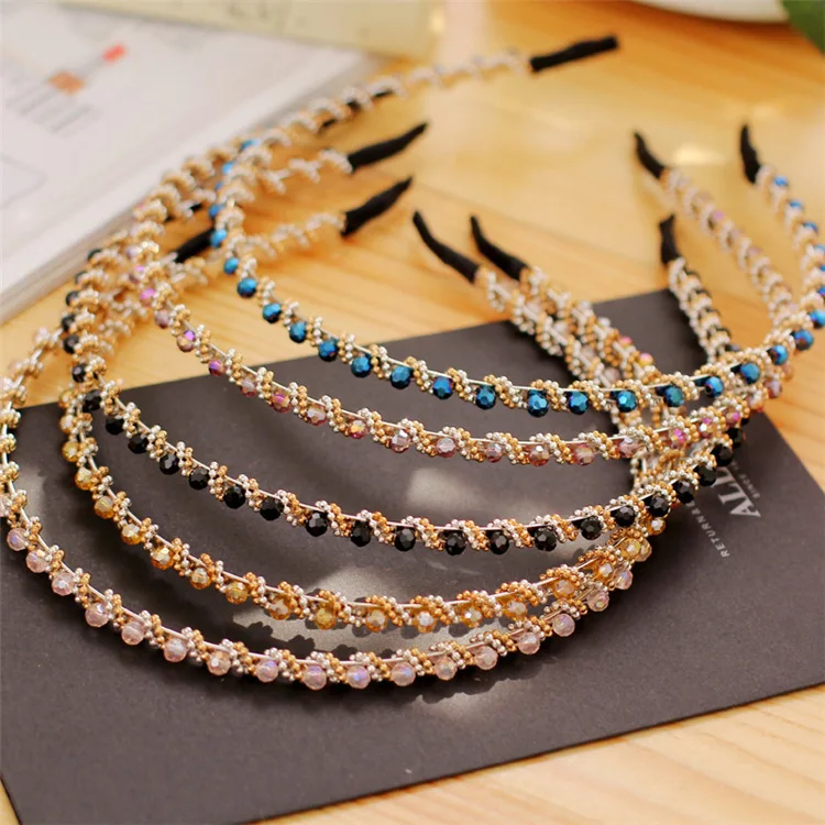 Lady Girls Pearl Wave Crystal Leaves Hairband Headband Crown Headwear Hoop Hair Band Accessories