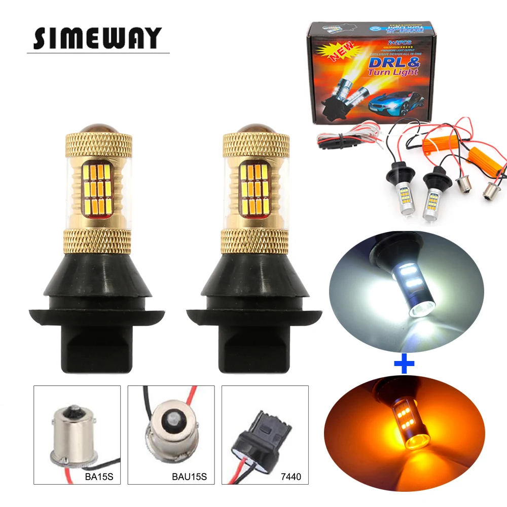 Switchback LED Light Ba15s BAU15S 1156 Turn Signal Light p21w s25 T20 W21W WY21W 7440 54SMD 12V canbus error free  white+amber