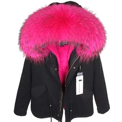 MAOMAOKONG-chaqueta con cuello de piel de mapache Real para mujer, abrigo grueso de algodón, otoño e invierno, novedad de 2023