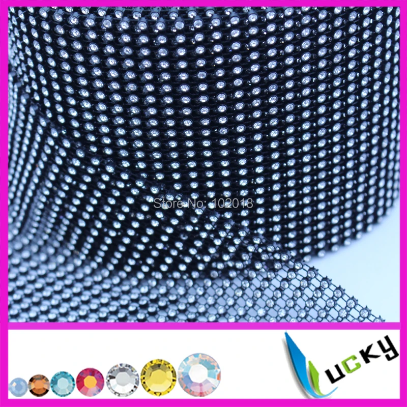 Free shipping! 5 yards black plastic base 24 rows rhinestone trim with high quality clear strass crystal mesh chains