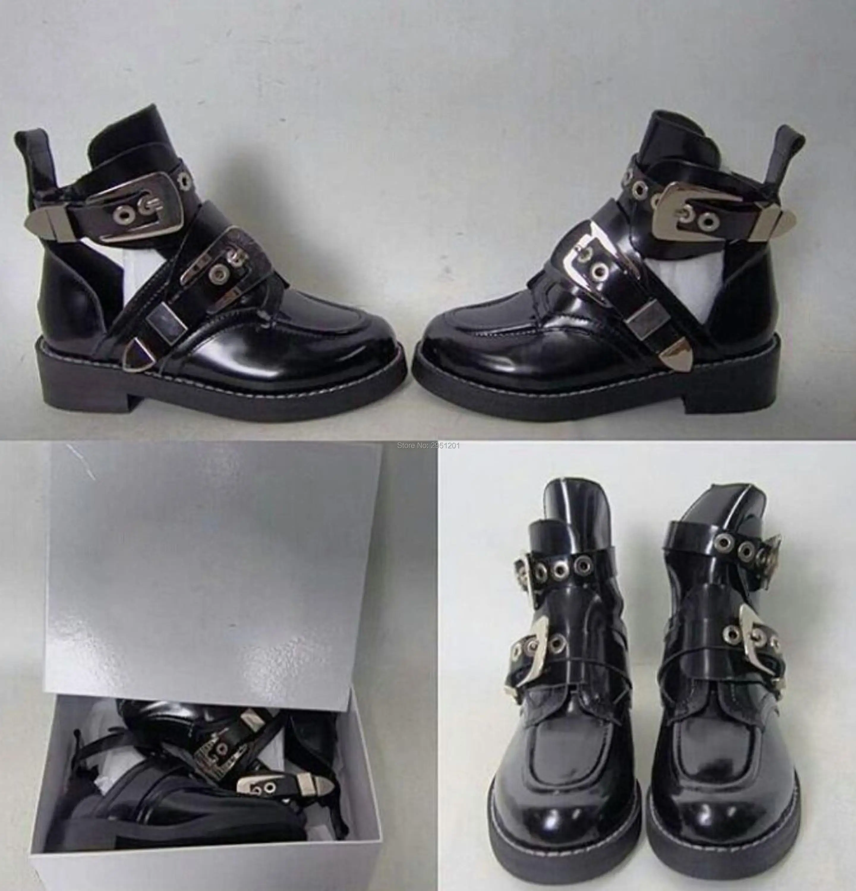 White Cutout buckle boot black Black ankle boots brand Casual shoes women motorcycle boots riding gladiator bootie flat