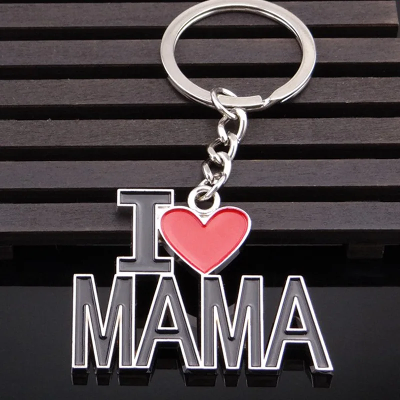 Novelty I Love Mama Heart Keychains For Women I Love PAPA Key Chain Ring Bag Car Trinket Key Holder Mother's Day Gift Souvenirs