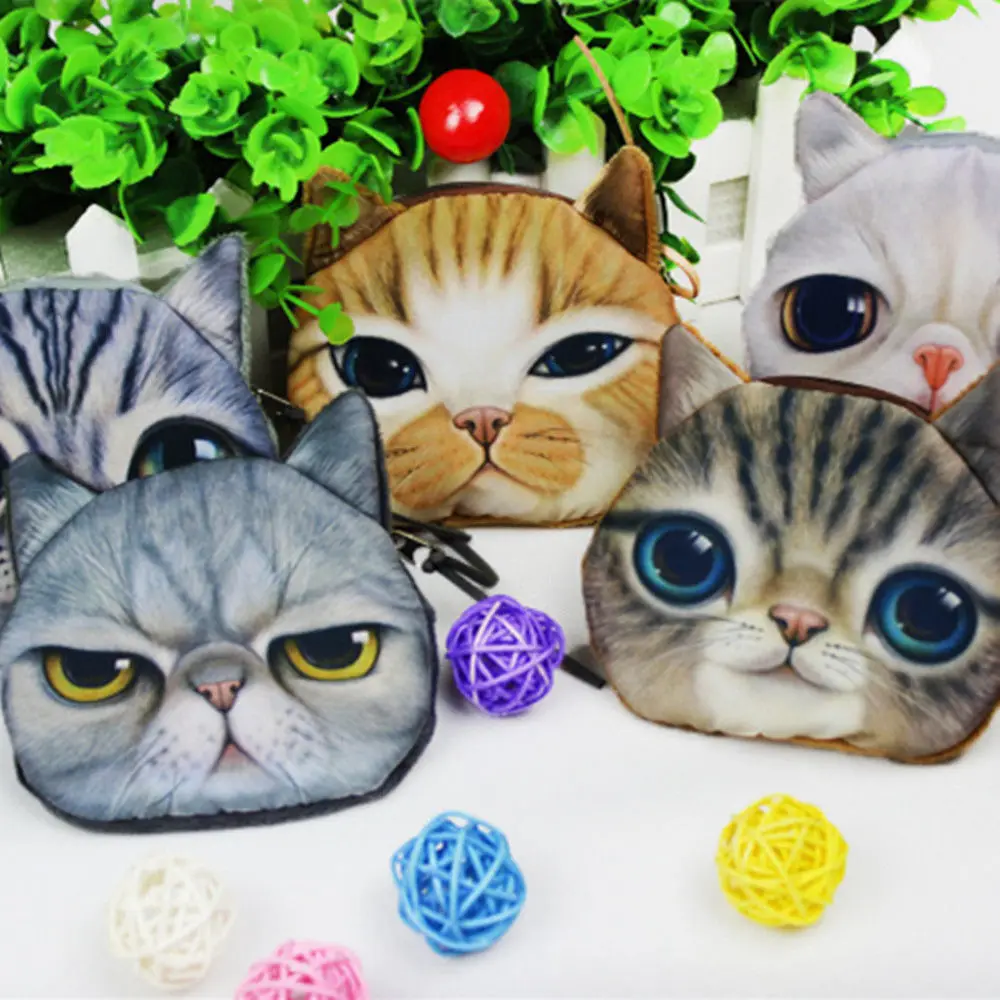 3D Girl Wallet Bag Ladies Face Zipper Mini Cat Coin Purses Dog Children\'s Purse Plush Bolsa De Moeda Coins Pouch Monedero Gato