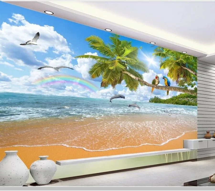 

seascape coco parrot landscape 3d wallpaper papel de parede,living room sofa TV wall bedroom wall papers home decor mural