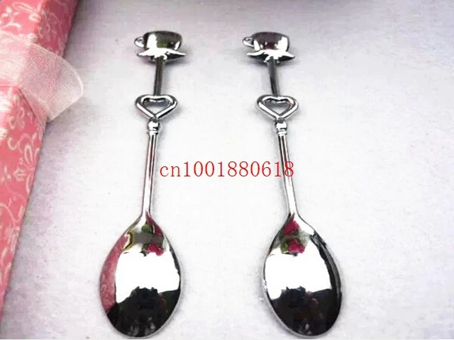 Fast Shipping Double Heart Coffee Spoons Wedding Bridal Shower favors gifts 200pcs/lot(=100Pairs)