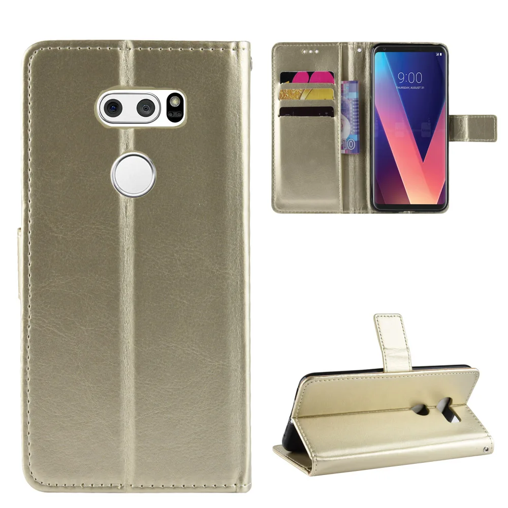 New For LG V35 ThinQ Case LG V30 Wallet Flip Style Glossy PU Leather Protective Phone Cover For LG V30S ThinQ/V35/V30 Back Case
