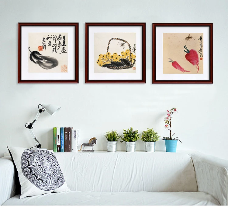 still life paintings tradtional Chinese style masterpiece reproduction eggplants carrots persimmons mural prints