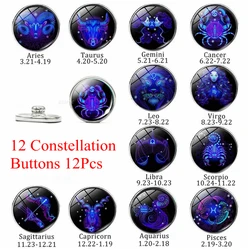12 Constellations 12 Pcs Glass Cabochon 18mm Metal Snap Button For Bracelet Zodiac Sign Handmade Leather Bracelet Accessories