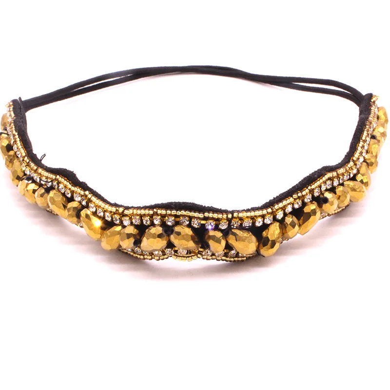 Metting Joura Bohemian Crystal Rhinestone Gun Black Facetedmetal Beads Headband Hairband Hair Accessories