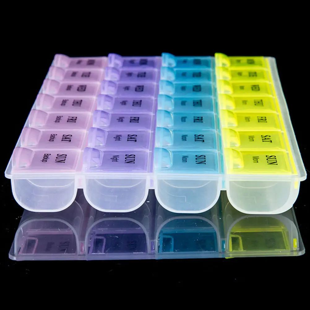 7 Day Pill Medicine Tablet pillbox Dispenser Organizer Case with 28 compartments pill box multicolor container for medicines