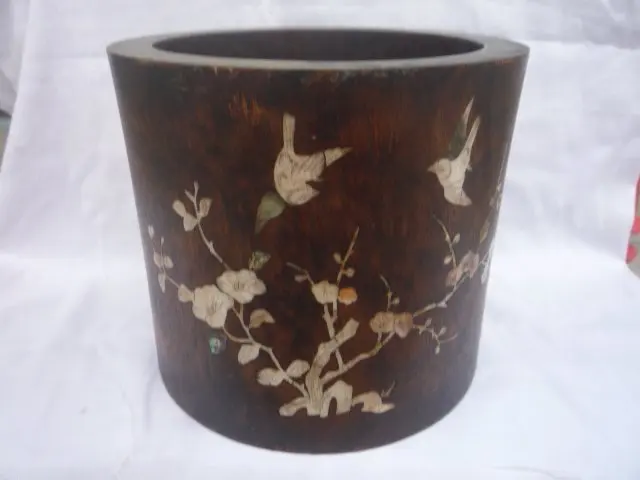 Rare Qing Dynasty(Qianlong:1736-1795)wooden brush pot,large pot